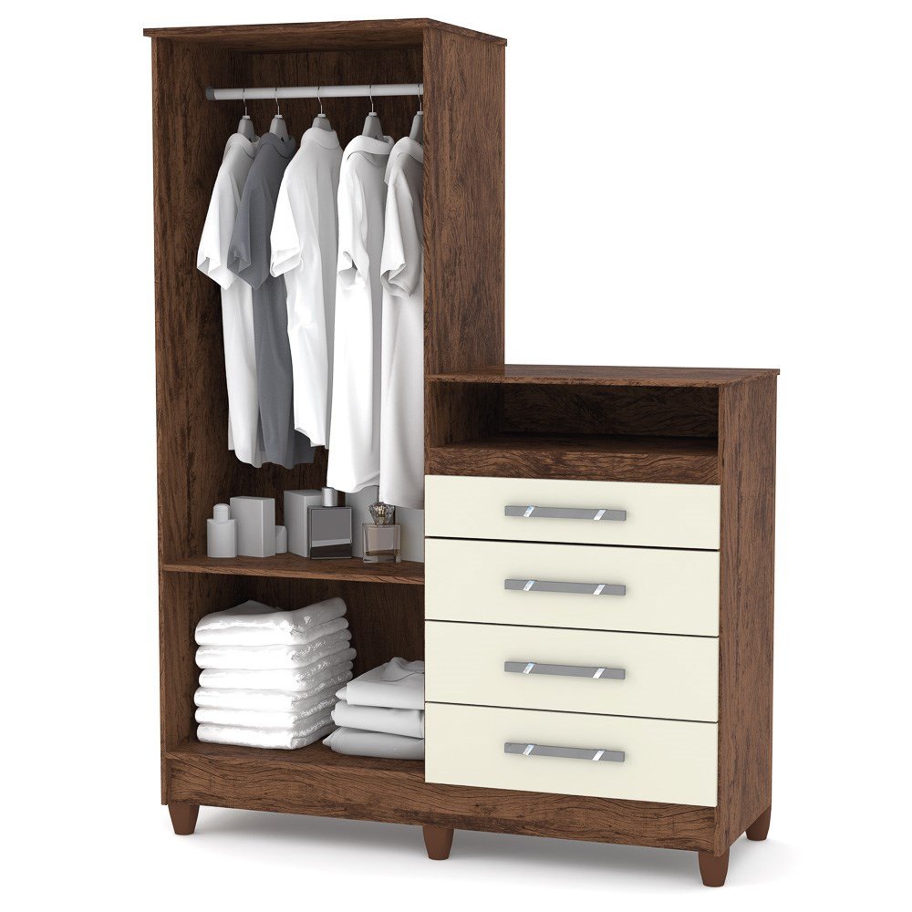 Guarda Roupa Com Cômoda 02 Portas 4 Gavetas Line Imbuia/Champagne - VLR ...