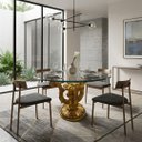 Ver imagem 2 de Mesa de Jantar Clássica Redonda Dourado com Tampo de Vidro