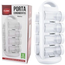 Porta Temperos Giratório Emborrachado 8 Potes Plástico Condimentos Transparente Armazenar Guardar - 6