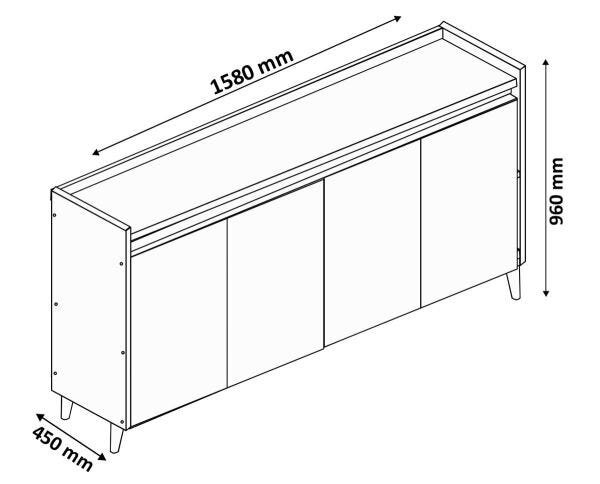 Buffet Aparador Retrô Clássico 4 Portas Malbec - 6