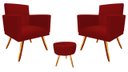 Ver imagem 1 de Kit 2 Poltronas Decorativa Bia + Puff Redondo Suede Vermelho Pés Madeira Mz Decor