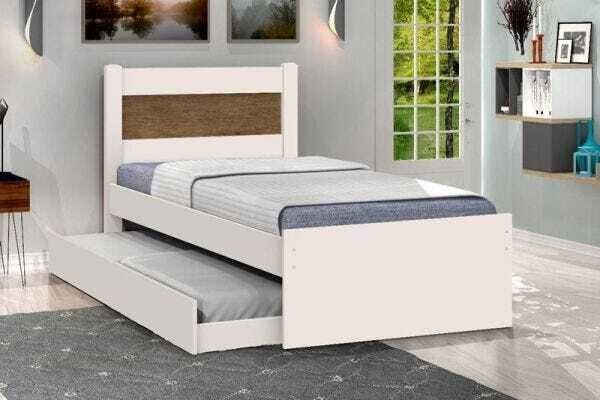 Menor preço em Cama Solteiro com Auxiliar Prisma Off White com Jequitibá - JeA Móveis