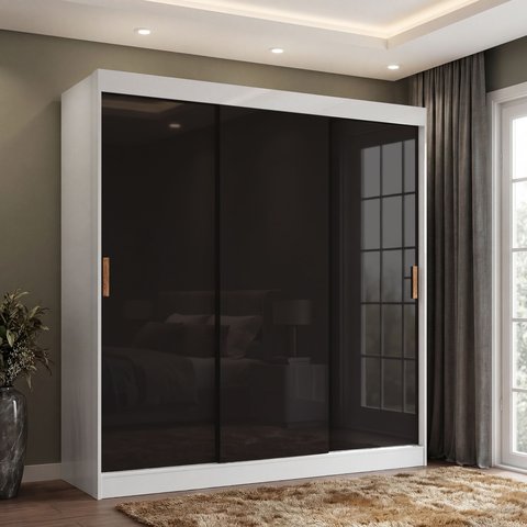 Guarda-Roupa Casal 3 Portas de Correr e 4 Gavetas Flex Capri Branco/Preto