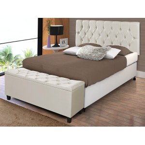 Conjunto Calçadeira Bau e Cabeceira Box Casal Paris 1,60 Areia - Areia