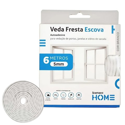 Veda Frestas Escova Autoadesivo Porta Janelas 6m Stamaco:Branco