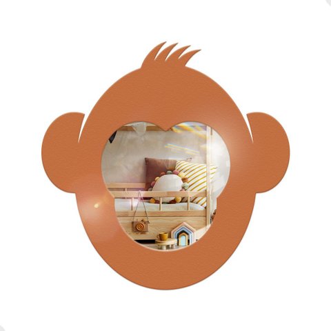 Espelho Infantil Cores Alegres Formatos Criativos Decoração Quarto 25x25cm Macaco Marrom