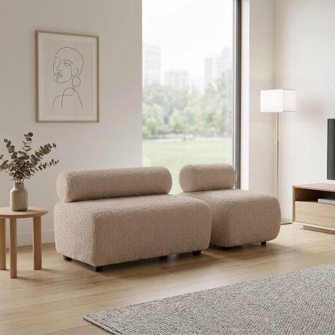 Sofá Namoradeira e Poltrona Decorativa para Sala Nara Bouclê Ted D03 - D'Rossi