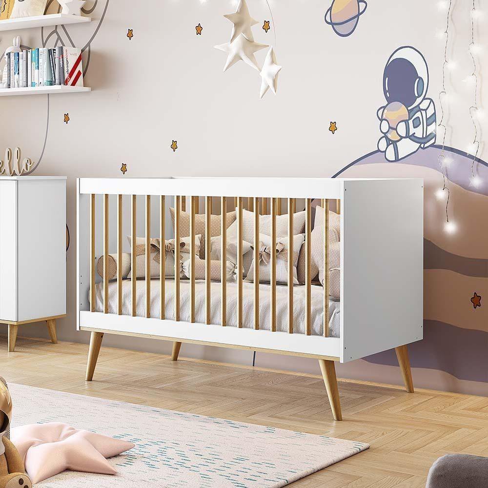 Quarto De Bebê Berço 3 Em 1 Cômoda Infantil Branco - 7