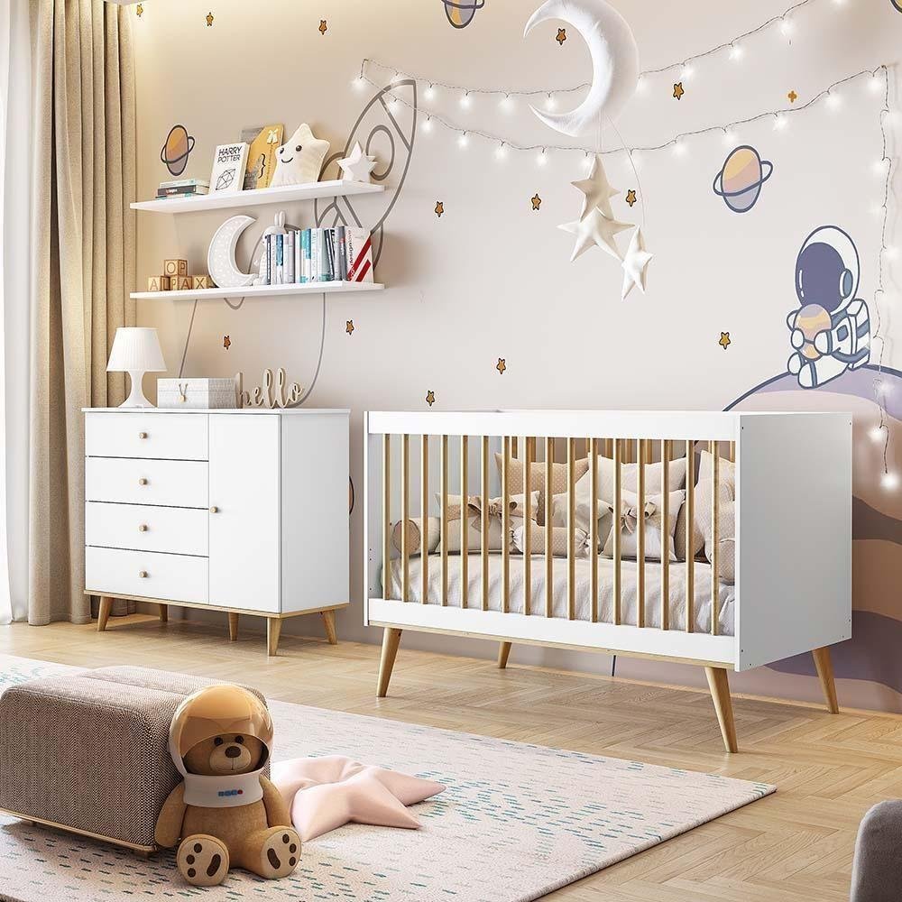 Quarto De Bebê Berço 3 Em 1 Cômoda Infantil Branco