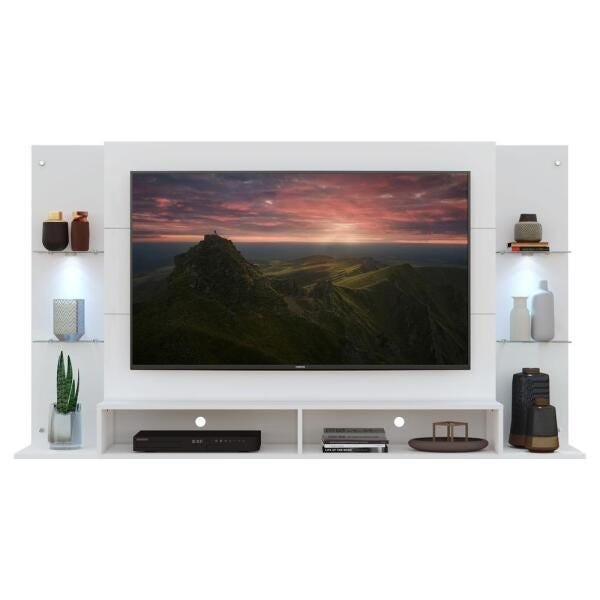 Painel Tv Até 60 Polegadas com 2 Leds e Prateleiras de Vidro Vegas Multimóveis Branco - 6