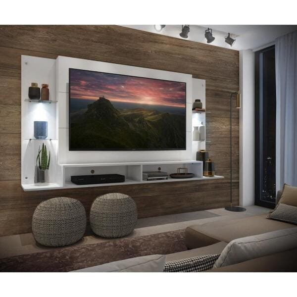 Painel Tv Até 60 Polegadas com 2 Leds e Prateleiras de Vidro Vegas Multimóveis Branco - 8