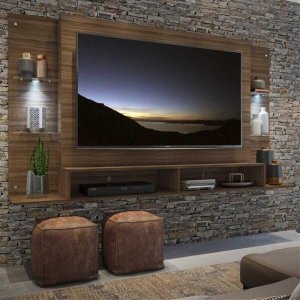 Painel Tv Até 60 Polegadas com 2 Leds e Prateleiras de Vidro Vegas Multimóveis Madeirado