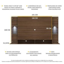 Painel Tv Até 60 Polegadas com 2 Leds e Prateleiras de Vidro Vegas Multimóveis Madeirado - 4