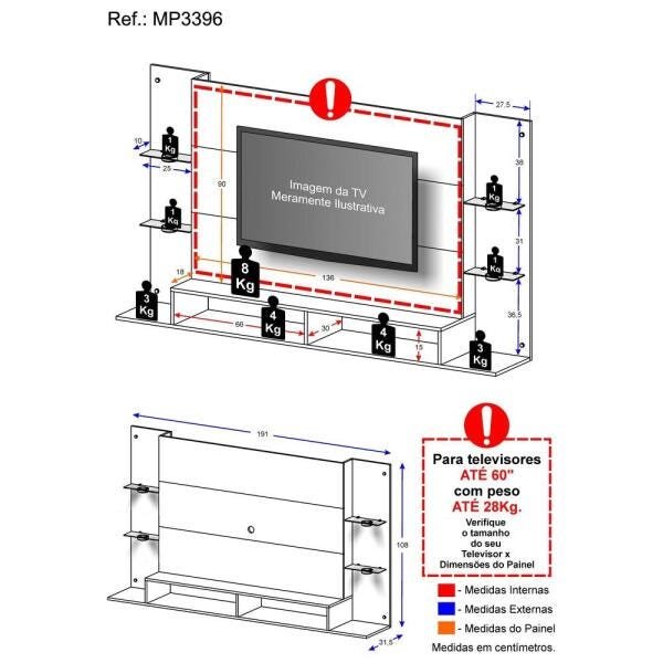 Painel Tv Até 60 Polegadas com 4 Leds e Prateleiras de Vidro Vegas Multimóveis Madeirado - 5