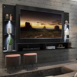 Painel TV até 60 Polegadas com 4 Leds e Prateleiras de Vidro Vegas Multimóveis Preto - 2