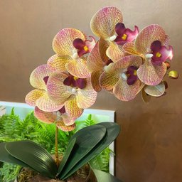 Arranjo de Orquídea Rosa Tigre Centro de Mesa no Vaso Transparente - 2