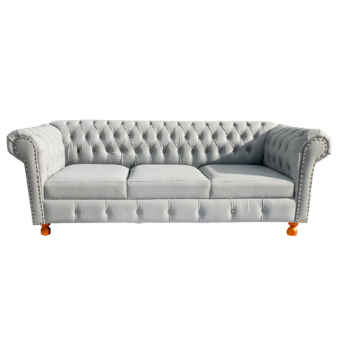 Sofá Chesterfield Luiz Xv Courino Branco 2m Sala Recepção Barbearia