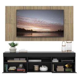 Rack com Painel e Suporte TV 65 Polegadas Suspenso e 2 Portas Londres - Preto/Rustic - 5