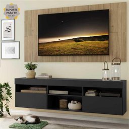 Rack com Painel e Suporte TV 65 Polegadas Suspenso e 2 Portas Londres - Preto/Rustic - 1