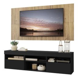 Rack com Painel e Suporte TV 65 Polegadas Suspenso e 2 Portas Londres - Preto/Rustic - 2