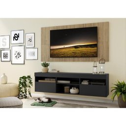 Rack com Painel e Suporte TV 65 Polegadas Suspenso e 2 Portas Londres - Preto/Rustic - 7