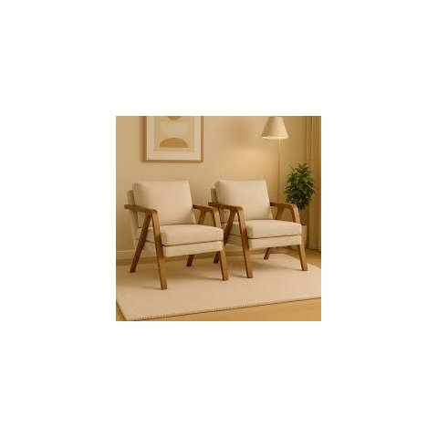 Kit 2 Poltronas  Vitória 1 Lugar Base em Madeira Maciça Veludo Bege Premium Belufan Móveis