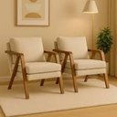 Ver imagem 1 de Kit 2 Poltronas Vitória 1 Lugar Base em Madeira Maciça Veludo Bege Premium Belufan Móveis