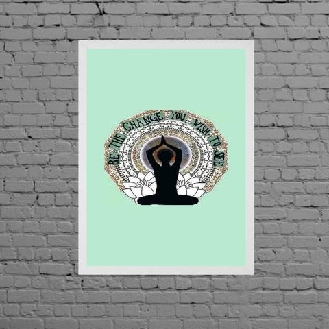 Quadro Be The Change You Wish To See 33x24cm - com vidro:Madeira branca
