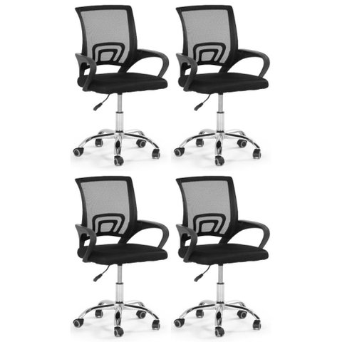 Kit 4 Cadeiras Secretária Office Base Giratória em Tela Mesh - Preto