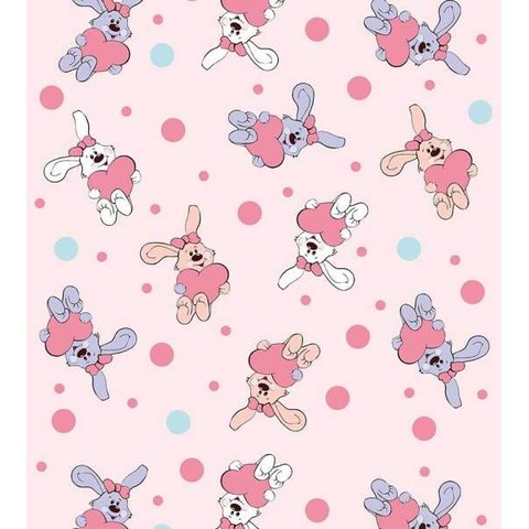 Papel De Parede Para Quarto Infantil Com Fundo Rosa Coelhos Coração