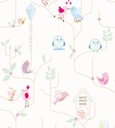 Ver imagem 1 de Papel De Parede Infantil Com Fundo Branco Passarinhos Para Quarto Sala