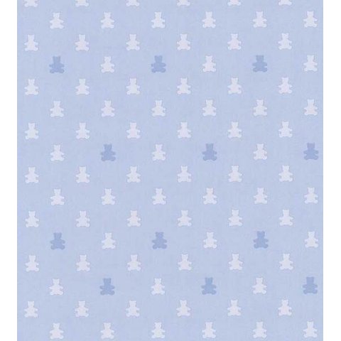 Papel De Parede Em Tons De Azul Com Desenhos De Urso Para Quarto Infantil