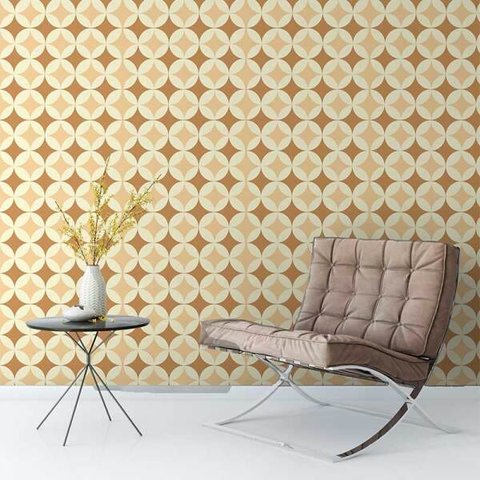 Papel De Parede Em Tons De Bege Com Forma De Estrelas Para Sala