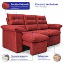 Ver imagem 3 de Sofá 3 Lugares Retrátil e Reclinável 2,00m Lyon Velusoft Vermelho Cama Inbox