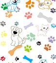 Ver imagem 2 de Papel De Parede Branco Com Detalhes Colorido Cachorro Gato Para Quarto Sala Infantil