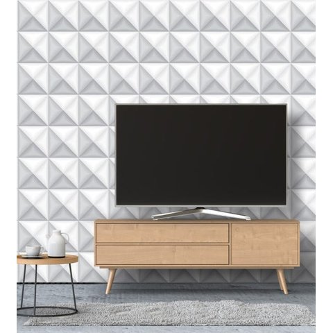Papel De Parede Para Sala Quarto Branco Com Sombra Cinza Com Efeito 3D