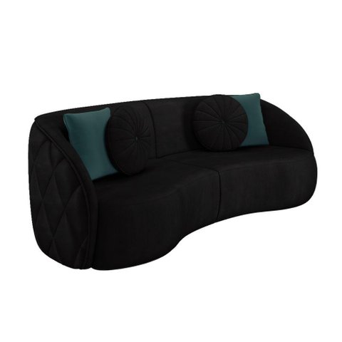 Sofá Decorativo 240cm c/ Almofadas Redondas Preto