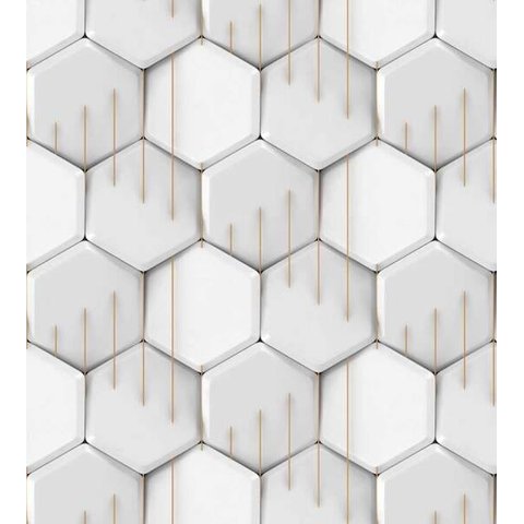 Papel De Parede Para Sala Quarto Com Efeito 3D Cinza Branco Com Detalhe Bege
