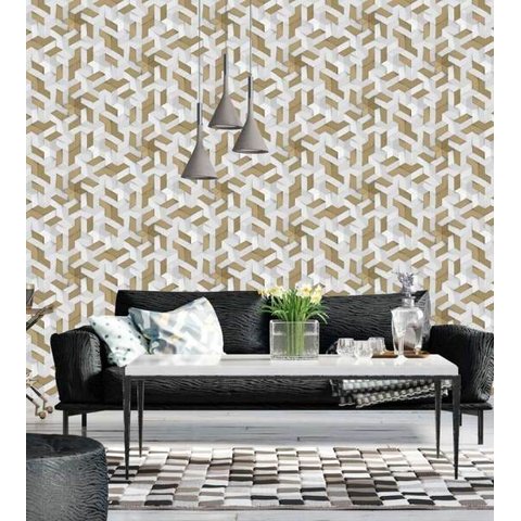 Papel De Parede Para Sala Quarto Branco Cinza Marrom Com Efeito 3D