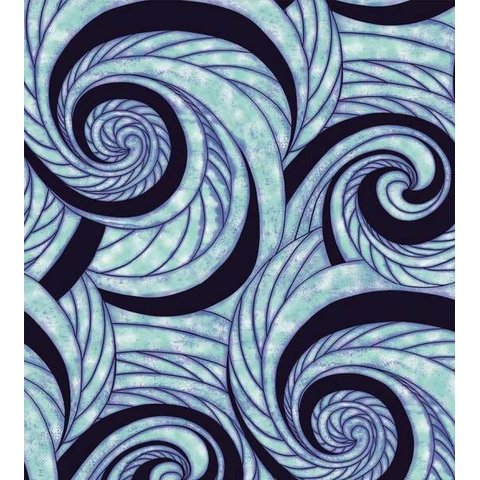 Papel De Parede Para Sala Quarto Com Ondas Espirais Azul Claro Com Detalhes Azul Escuro