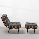 Ver imagem 3 de Poltrona Cadeira Sofá Costela com Puff Detalhes em Madeira:linho Grafite