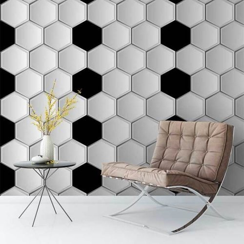 Papel De Parede Branco Com Preto Para Sala Quarto Em Forma Hexagonal