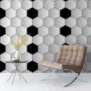 Ver imagem 1 de Papel De Parede Branco Com Preto Para Sala Quarto Em Forma Hexagonal