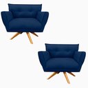 Ver imagem 1 de Kit 02 Poltronas Giratória Suede Base Madeira Azul Marinho