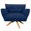 Ver imagem 5 de Kit 02 Poltronas Giratória Suede Base Madeira Azul Marinho