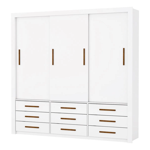 Armareo Roupeiro Anjos 3 Portas S/espelho Central 9 Gavetas S/pe Carioca Moveis Branco