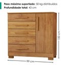 Ver imagem 3 de Comoda 5 Gavetas 1 Porta 99 cm Vitoria Cedro Rudk