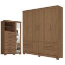 Ver imagem 1 de Guarda Roupa Casal 8 Portas Curitiba e Cômoda Marabá com Espelho e Pés Jatobá Acetinado - Santos And