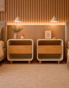 Ver imagem 1 de Conjunto 2 Mesas de Cabeceira Apoio Criado Modular Niara Pés Cor:Off-White/Madeira