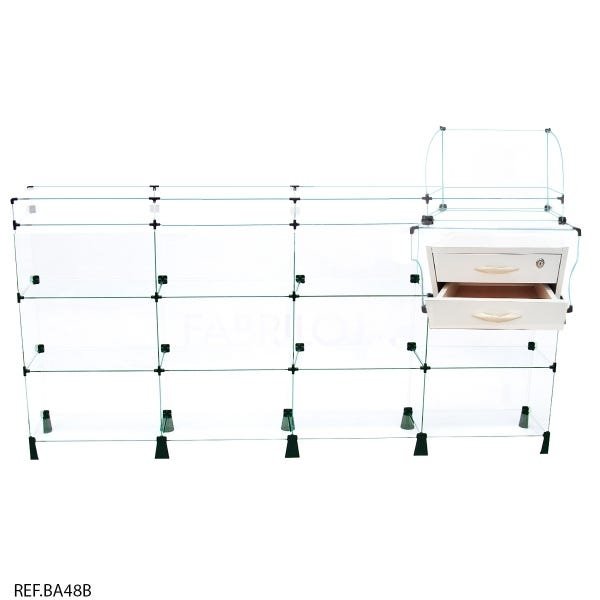 Balcão de Atendimento Caixa Modulado em Vidro + Gaveta Dupla Branco - 2,00 x 1,10 x 0,30